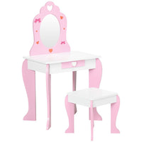 ZONEKIZ Kids Vanity Set with Mirror Drawer Cute Patterns for Girls Pink