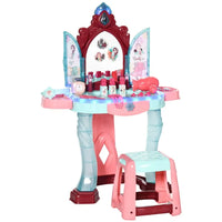 HOMCOM 31 Piece Kids Dressing Table with Magical Princess Mirror Light and Music