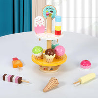 SOKA Wooden 16 Pieces Ice Cream Stand Popsicle Collection Pretend Role Play Set