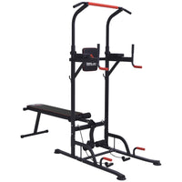 HOMCOM Multifunction Home Workout Station Tower Steel Frame Bench Bars Ropes