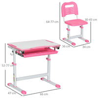 HOMCOM Kids Desk and Chair Set Height Adjustable Desk with Drawer Pen Slot Hook PINK