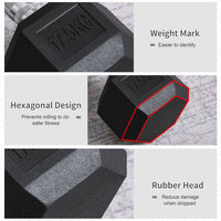 HOMCOM 17.5KG Single Rubber Hex Dumbbell Portable Hand Weights Home Gym