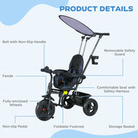 HOMCOM 6 in 1 Kids Tricycle with Removable Handle for 1.5 year Dark Blue