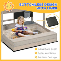 Outsunny Kids Wooden Sandbox with Canopy Kitchen Toys Seat Storage for Outdoor