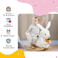 HOMCOM Kids Rabbit-Shaped Rocking Horse Ride On with Realistic Sounds Safety Belt White