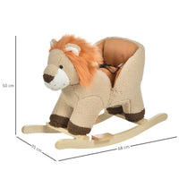 HOMCOM Kids Rocking Lion Plush Ride On Seat Sound Button Wood Base Seat Belt