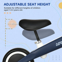 AIYAPLAY Baby Balance Bike Children Bike Adjustable Seat Wide Wheels Blue