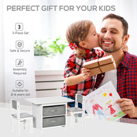 HOMCOM 3 Pcs Kids Table & Chairs Set Toddler Furniture Storage Drawers