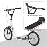 HOMCOM 90-96cm Kids Kick Scooter Adjustable Handlebar Inflatable Wheels WHITE