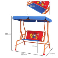 Outsunny 2 Seater Kids Swing Chair Cowboy Themed with Adjustable Canopy