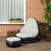 Outsunny Inflatable Chair and Foot Stool for Gaming Reading Watching GREY