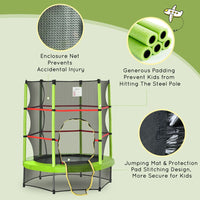 HOMCOM Kids Trampoline Mini Bouncer with Enclosure Net Age 3-6 Years Green