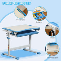 HOMCOM Kids Desk and Chair Set Adjustable Tiltable with Drawer Pen Slot Hook BLUE