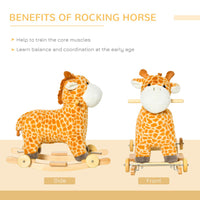 HOMCOM 2-IN-1 Kids Plush Ride-On Rocking Gliding Horse Giraffe-shaped Yellow