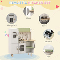 AIYAPLAY Toy Kitchen Playset with Phone Ice Maker Stove Sink White