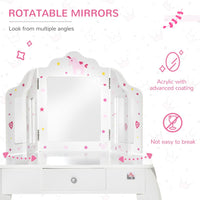Kids Vanity Table & Stool Girls Dressing Set with Rotatable Mirror Drawer