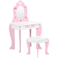 ZONEKIZ Kids Vanity Set with Mirror Drawer Cute Patterns for Girls Pink