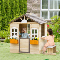 Outsunny Wooden Kids Playhouse with Door Windows Bench For Ages 3-7 Years