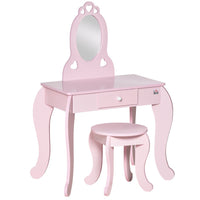 HOMCOM Kids Vanity Table & Stool Girls Dressing Set Make Up Desk with Mirror