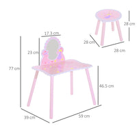 HOMCOM Girls Kids Pink Dressing Table Make Up Play Set Desk Chair Mirror