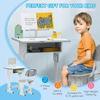 HOMCOM Kids Desk and Chair Set with Drawer Book Stand Cup Holder Pen Slot Grey