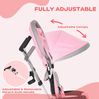 HOMCOM 6 in 1 Kids Trike Tricycle Stroller with Parent Handle Pink