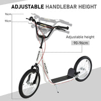 HOMCOM 90-96cm Kids Kick Scooter Adjustable Handlebar Inflatable Wheels WHITE