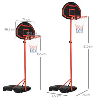HOMCOM 200-250cm Adjustable Basketball Hoop Backboard with Wheels For Kids
