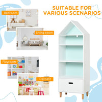 HOMCOM 142x50cm Childs Rocket Bookshelf with 3 Shelves Drawer Wood Legs White