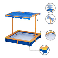 Teamson Kids Large Wooden Sand Pit with Lid for Garden Adjustable Sand Box