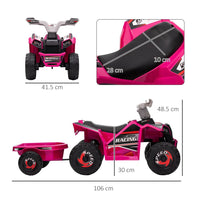 HOMCOM Electric Quad Bike 6V Kids Ride On ATV with Back Trailer for 18-36 Months PINK