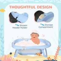 ZONEKIZ Foldable Baby Bathtub with Non-Slip Support Legs Cushion Shower Holder Blue