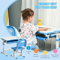 HOMCOM Kids Desk and Chair Set Adjustable Tiltable with Drawer Pen Slot Hook BLUE