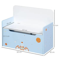 ZONEKIZ Two-In-One Wooden Toy Box Kids Storage Bench with Safety Rod Blue
