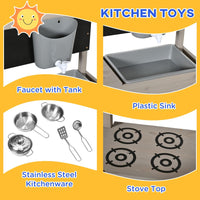 Outsunny Kids Wooden Sandbox with Canopy Kitchen Toys Seat Storage for Outdoor