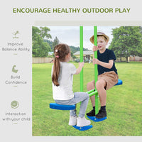 Outsunny Metal 2 Swings & Seesaw Set Height Adjustable Outdoor Play Set GREEN
