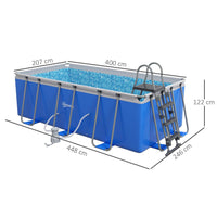 Outsunny Rectangle Above Ground Swimming Pool with Pump and Ladder 400x207x122cm