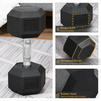 HOMCOM 15KG Single Rubber Hex Dumbbell Portable Hand Weights Home Gym
