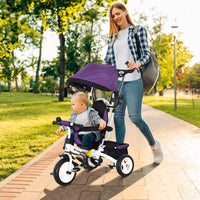 HOMCOM 6 in 1 Kids Trike Tricycle Stroller with Parent Handle Purple