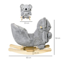 Kids Plush Ride-On Rocking Horse Koala-shaped Toddler Toy with Gloved Doll Grey