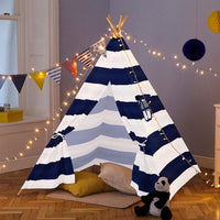 Neo Navy and White Stripe Canvas Kids Indian Tent TeePee