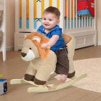 HOMCOM Kids Rocking Lion Plush Ride On Seat Sound Button Wood Base Seat Belt
