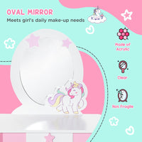 HOMCOM Kids Dressing Table Girls Vanity Set with Mirror and Stool Unicorn-Designed