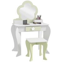 ZONEKIZ Kids Vanity Table Set Beauty Flower Design for Ages 3-6 Years White