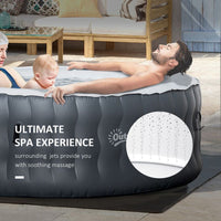 Outsunny Round Inflatable Hot Tub Bubble Spa Pool 4 Person with Pump & Cover GREY