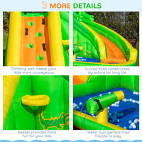 Outsunny Kids Bouncy Castle with Slide Pool Basket Gun Climbing Wall with Blower