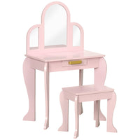 Kids Dressing Table and Stool with Mirror and Drawer for Ages 3-6 Years Pink