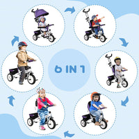 HOMCOM 6 in 1 Kids Trike Tricycle Stroller with Parent Handle Purple