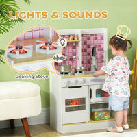 AIYAPLAY Kids Play Kitchen, Pretend Play Kitchen with Realistic Oven, Stove, Sink, Kitchen Accessories, Cooking Playset with Light, Sound, for Ages 3+ Years, White
