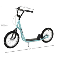 HOMCOM 90-96cm Kids Kick Scooter Adjustable Handlebar Inflatable Wheels BLUE